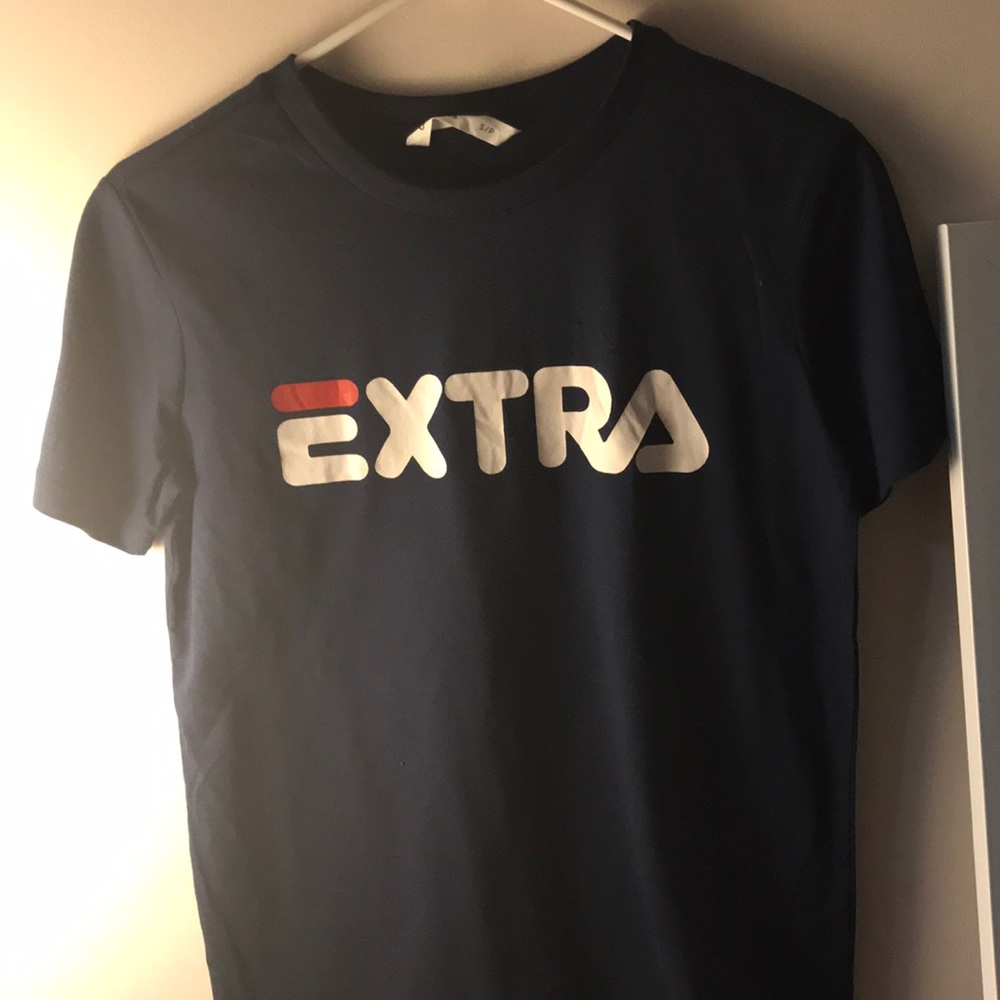 “Extra” Blue Tee with Fila Font